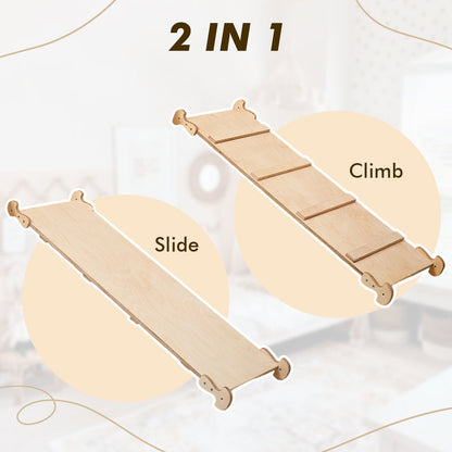 3in1 Montessori Climbing Set: Triangle Ladder + Wooden Arch + Slide Board – Beige NEW