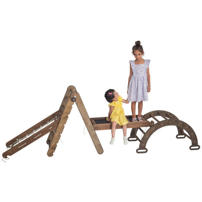 4in1 Montessori Climbing Frame Set: Triangle Ladder + Arch/Rocker + Slide Board/Ramp + Netting Rope