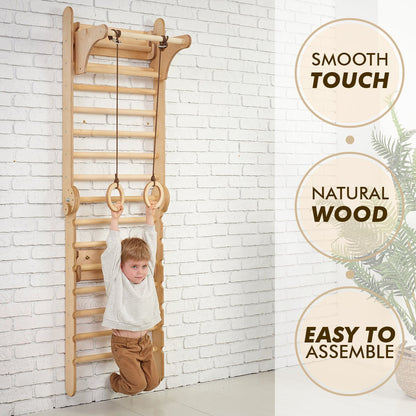 5in1: Wooden Swedish Wall / Climbing Ladder for Children + Swing Set + Slide Board + Art Add-On